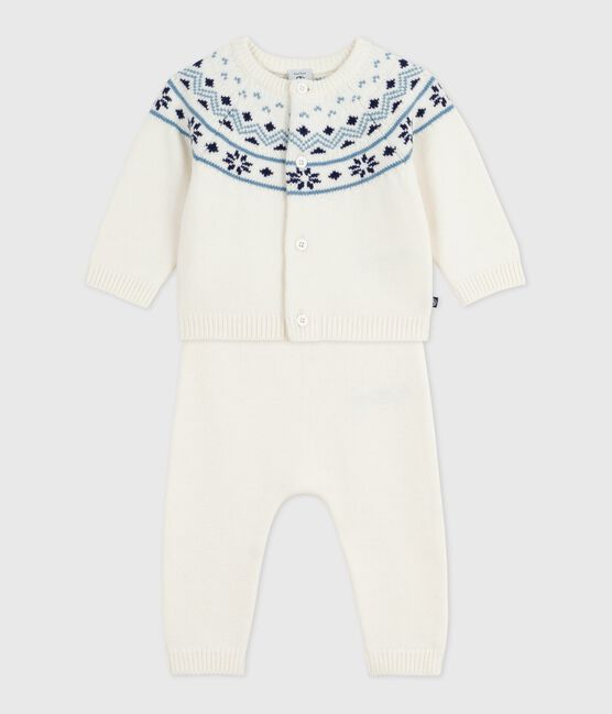 Ensemble 2 pièces bébé cardigan jacquard en tricot bleu MARSHMALLOW/ SOIR
