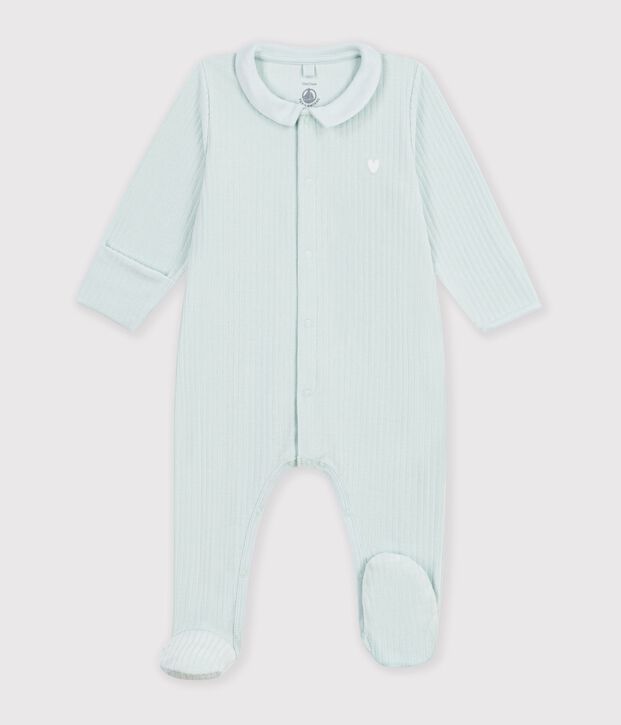 Pyjama b&eacute;b&eacute; en velours avec col uni vert clair
