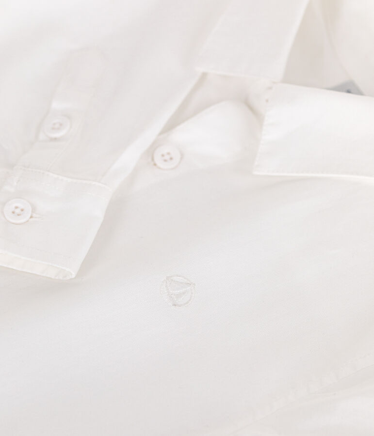 Chemise enfant en coton manches longues unie blanc ECUME