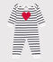 Pyjama bébé en coton ouverture sans pression cœur blanc MARSHMALLOW/bleu SMOKING
