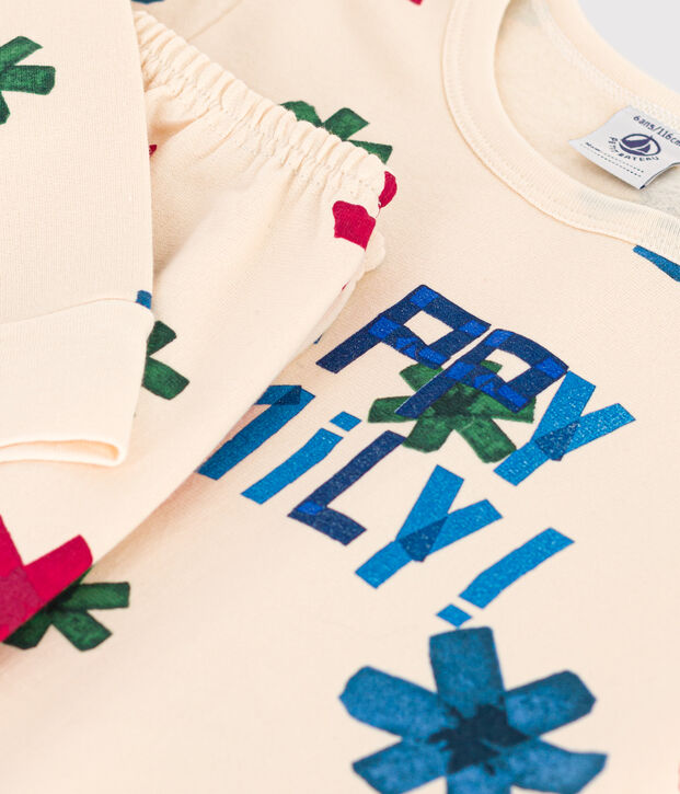 Pyjama imprim&eacute; &eacute;toile en molleton enfant &eacute;cru/multicouleur