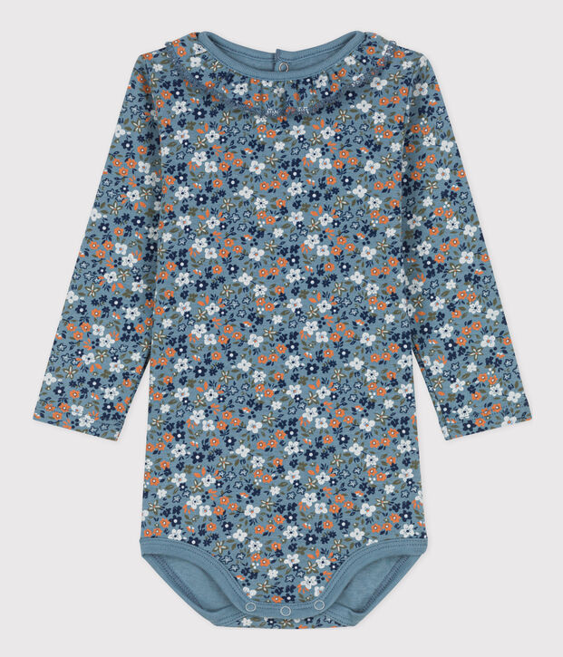 Body manches longues b&eacute;b&eacute; &agrave; collerette imprim&eacute; fleuri en coton bleu/multicouleur