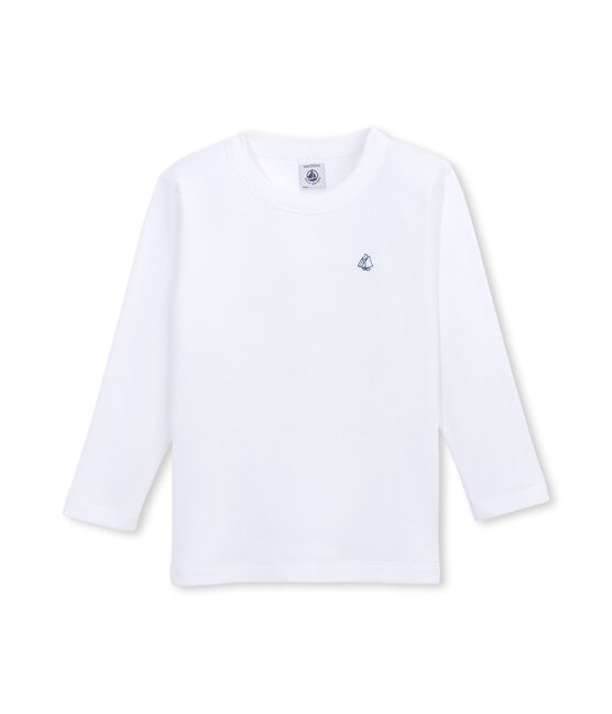 T-shirt garçon manches longues à broderie voilier blanc Ecume