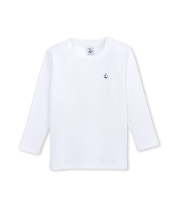 T-shirt gar&ccedil;on manches longues &agrave; broderie voilier blanc Ecume