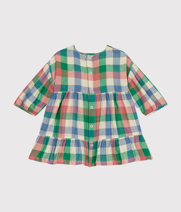 Robe manches longues en gaze de coton b&eacute;b&eacute; &eacute;cru/multicouleur