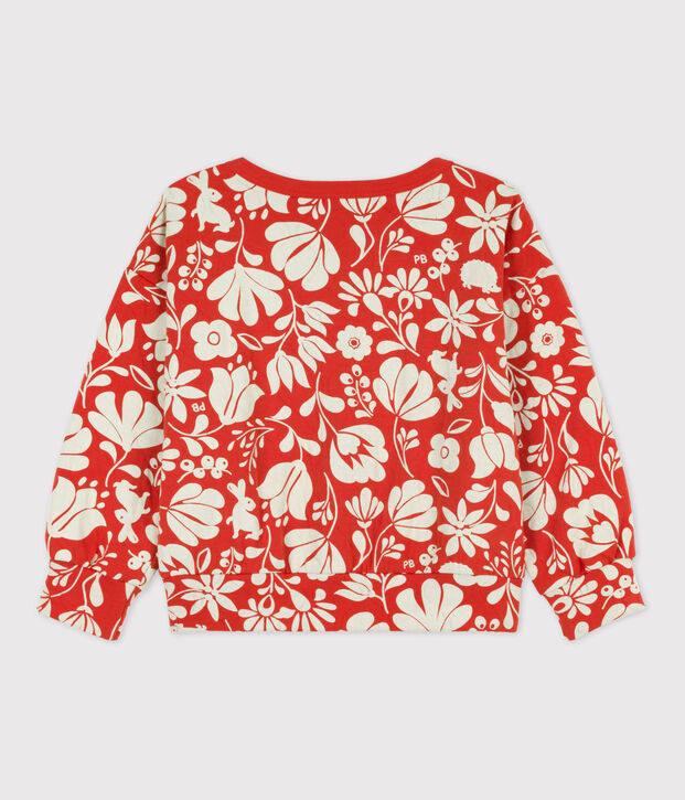 Sweatshirt imprim&eacute; en tubique matelass&eacute; enfant fille orange/&eacute;cru