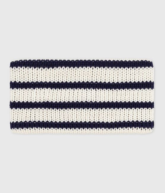 Snood bébé rayé en tricot doublé en polaire bleu MARSHMALLOW/ SOIR