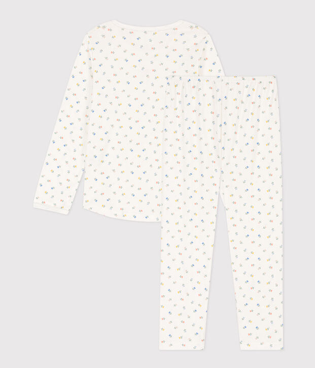 Pyjama fleurs en coton petite fille blanc/multicouleur