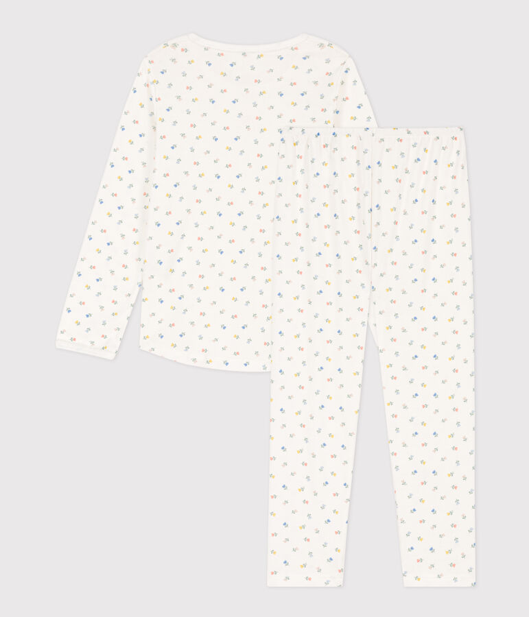 Pyjama fleurs en coton petite fille blanc MARSHMALLOW/blanc MULTICO