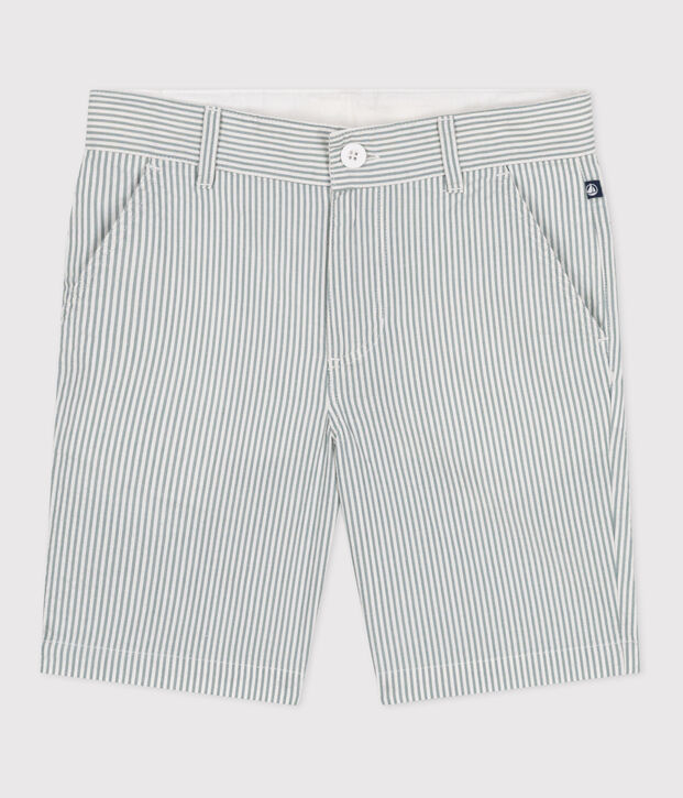 Bermuda short enfant en coton &agrave; rayures blanc/vert