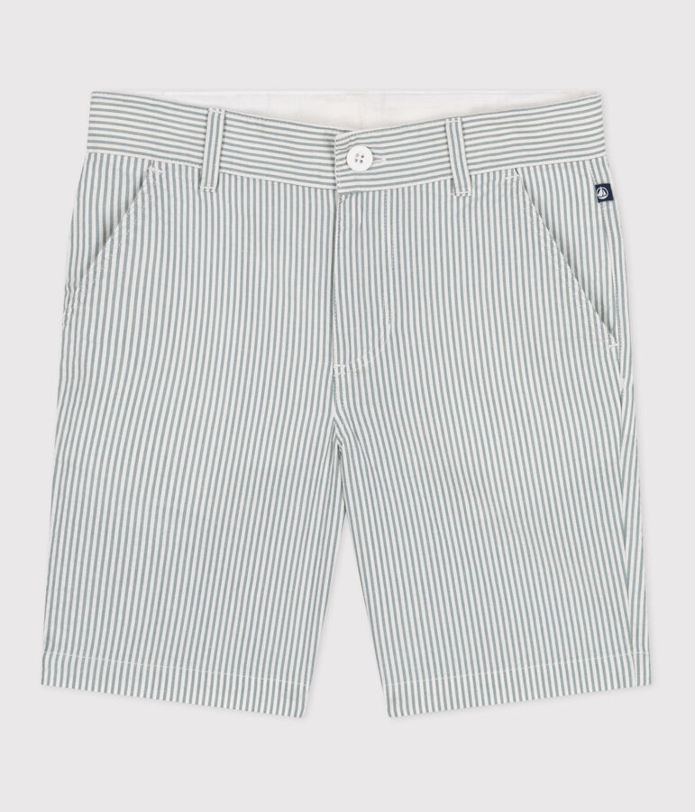Bermuda short enfant en coton &agrave; rayures blanc MARSHMALLOW/bleu BRUT