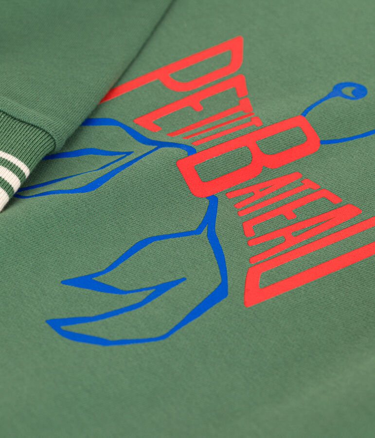 Sweatshirt enfant mixte en coton mprim&eacute; vert PALMERAIE