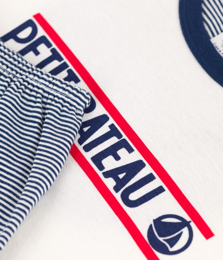 Pyjacourt milleraies bleu petit gar&ccedil;on en coton blanc MARSHMALLOW/bleu MEDIEVAL