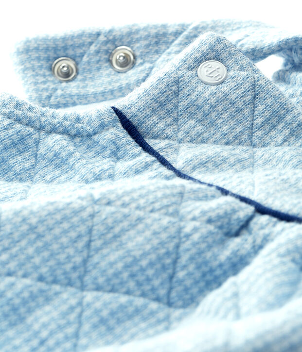 Salopette courte b&eacute;b&eacute; en tubique matelass&eacute; bleu/blanc