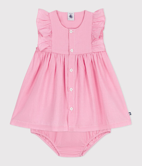 Robe bébé en coton léger sans manches et bloomer, imprimés vichy blanc ECUME/ PETAL
