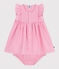 Robe bébé en coton léger sans manches et bloomer, imprimés vichy blanc ECUME/ PETAL