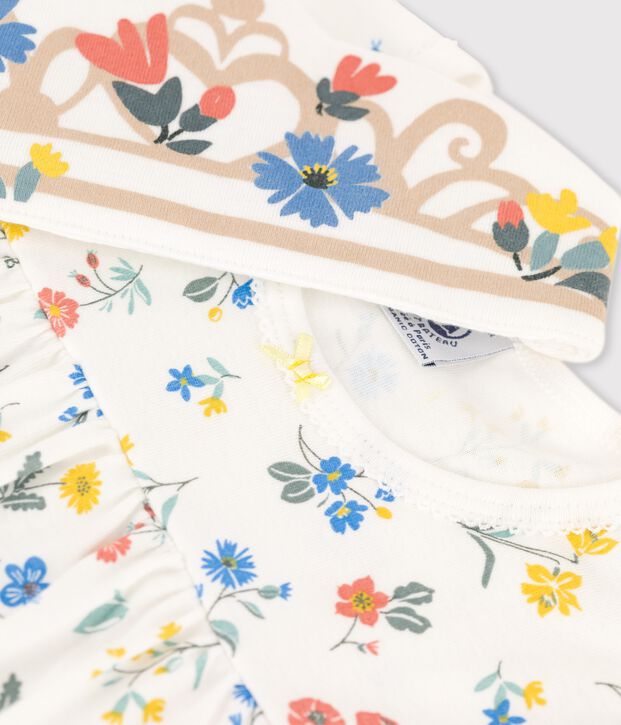 Chemise de nuit manches courtes &agrave; fleurs petite fille en coton blanc/multicouleur