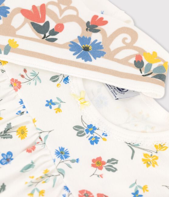 Chemise de nuit manches courtes à fleurs petite fille en coton blanc MARSHMALLOW/blanc MULTICO