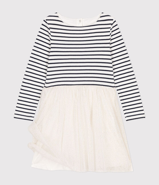 Robe en tubique et tulle enfant fille blanc MARSHMALLOW/blanc MULTICO