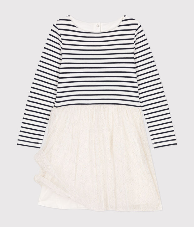 Robe en tubique et tulle enfant fille blanc/multicouleur