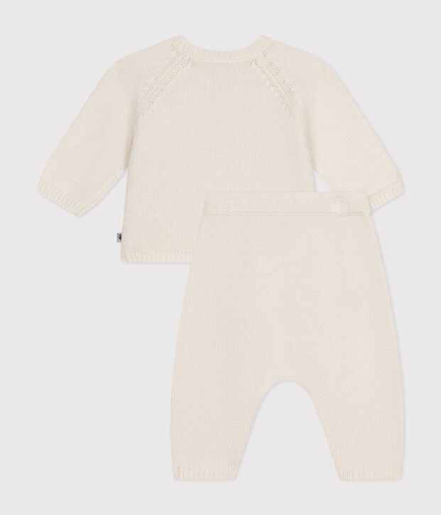 Ensemble en tricot laine et coton motif coeur b&eacute;b&eacute; blanc/rouge