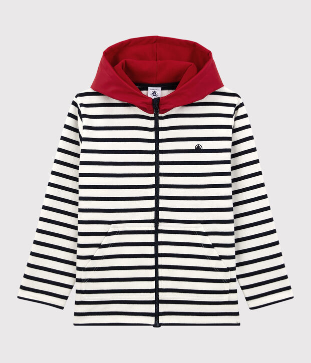 Sweatshirt coton &agrave; capuche enfant fille / gar&ccedil;on blanc/bleu