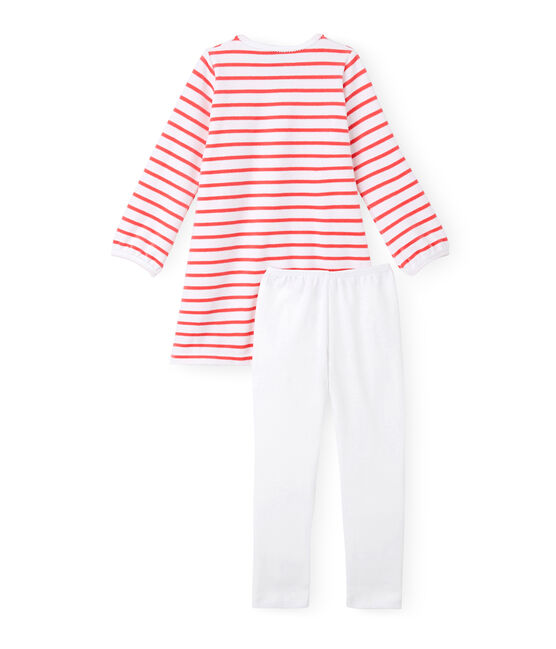 Chemise de nuit fille à rayure marinière et son legging blanc ECUME/rouge CARMEN