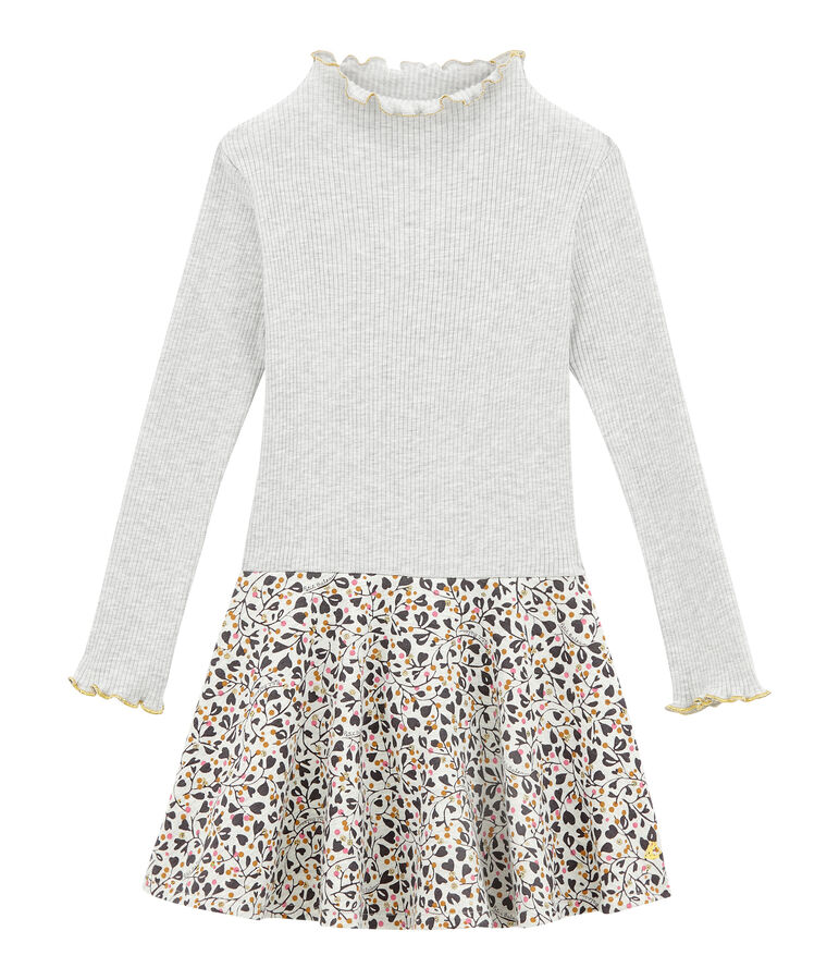 Robe enfant fille bi-mati&egrave;re gris/multicouleur
