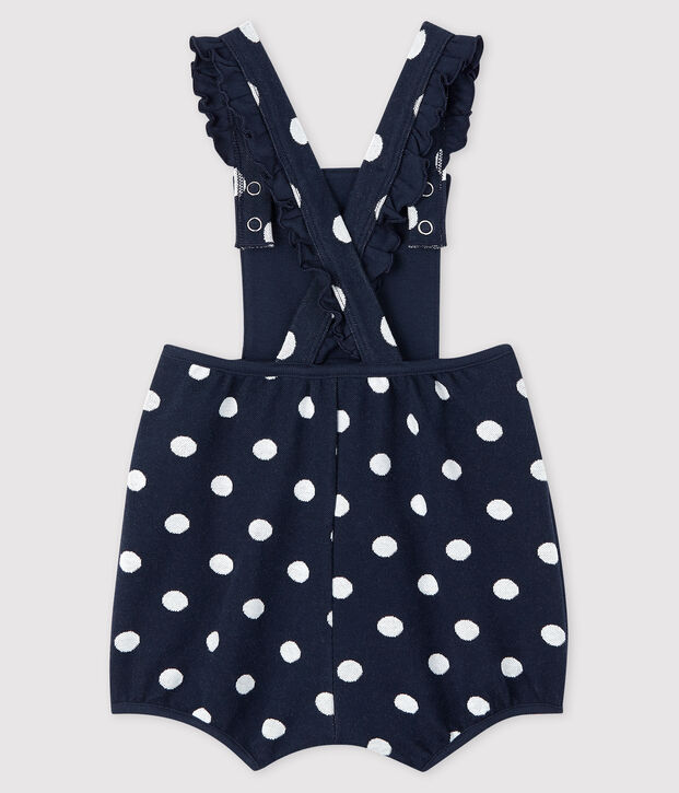 Salopette courte b&eacute;b&eacute; fille &agrave; pois bleu/blanc