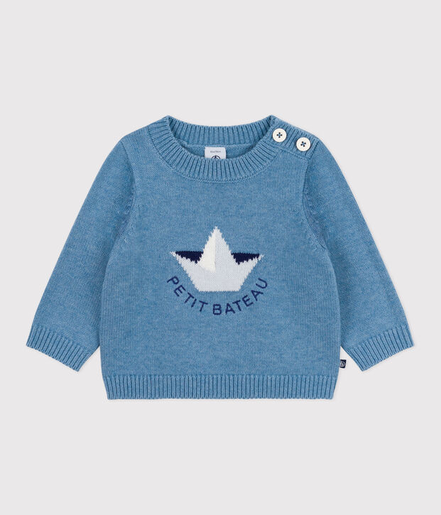 Pull b&eacute;b&eacute; en laine et coton &agrave; motif bateau bleu/multicouleur
