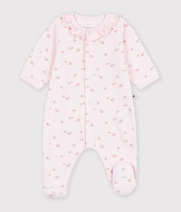Pyjama bébé en velours avec col imprimé à fleurs