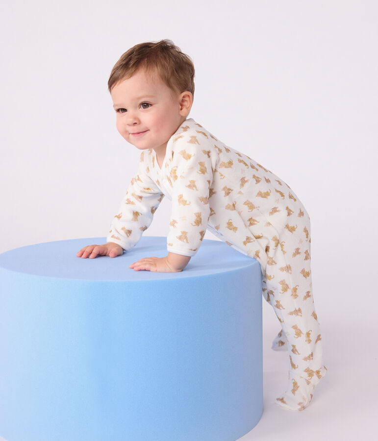 Pyjama b&eacute;b&eacute; en velours imprim&eacute; l&eacute;opards blanc MARSHMALLOW/blanc MULTICO