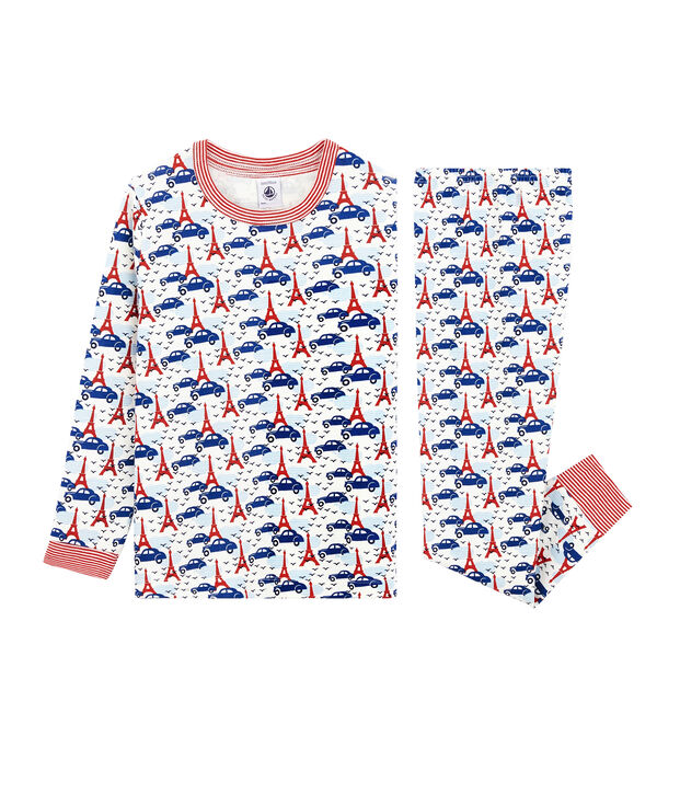Pyjama petit gar&ccedil;on en c&ocirc;te blanc/multicouleur