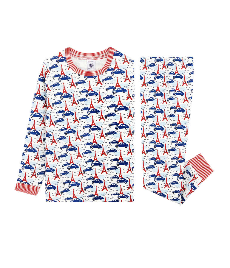 Pyjama petit gar&ccedil;on en c&ocirc;te blanc MARSHMALLOW/blanc MULTICO