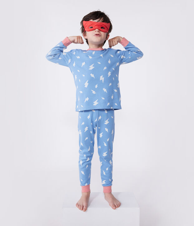 Pyjama d&eacute;guisement enfant en coton phosphorescent avec cape bleu/multicouleur