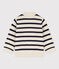 Pull bébé en laine et coton rayé marinière blanc MARSHMALLOW/bleu SMOKING