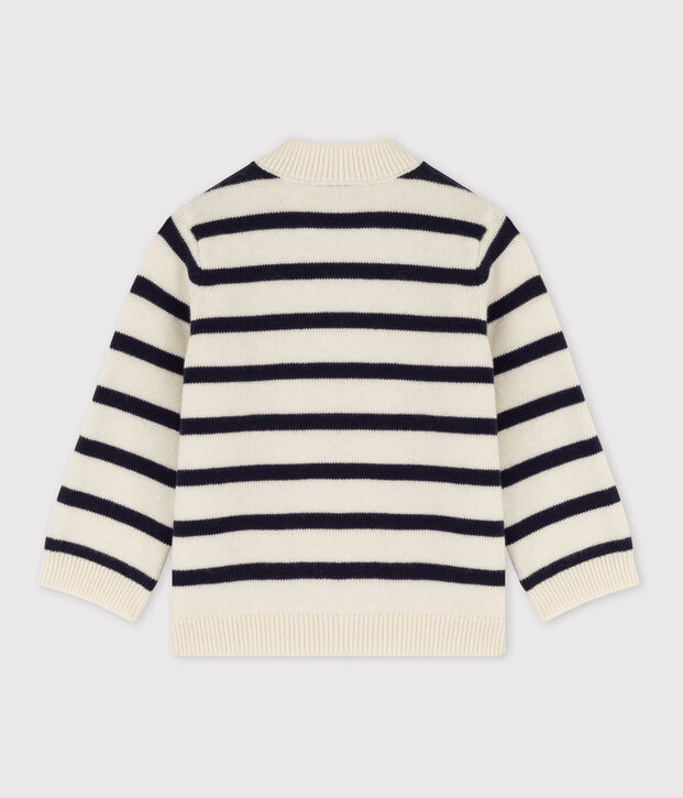 Pull b&eacute;b&eacute; en laine et coton ray&eacute; marini&egrave;re blanc/bleu