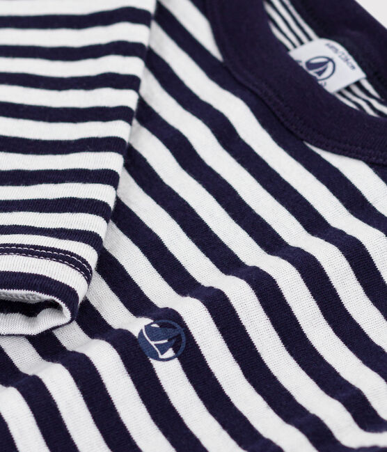Tee-shirt enfant manches longues en coton rayé bleu SOIR/ MILK