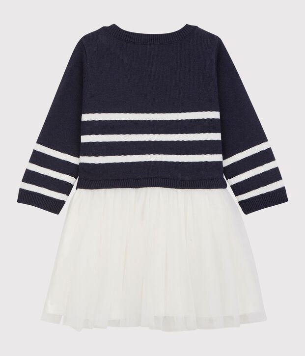 Robe en laine et coton b&eacute;b&eacute;. bleu/blanc