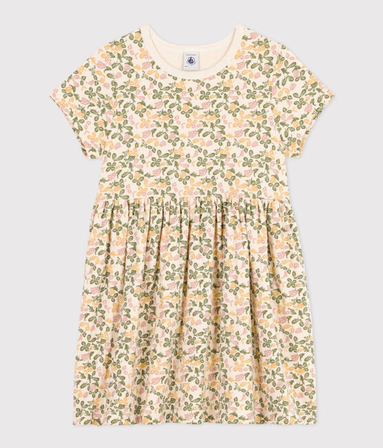 Robe imprimée manches courtes en coton enfant fille blanc AVALANCHE/ MULTICO