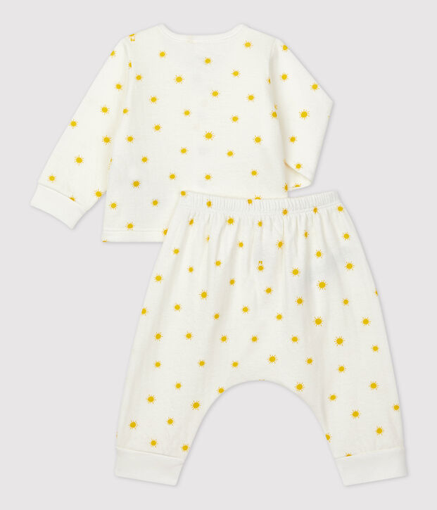 Ensemble 2 pi&egrave;ces imprim&eacute; soleil en tubique bio b&eacute;b&eacute; blanc/jaune