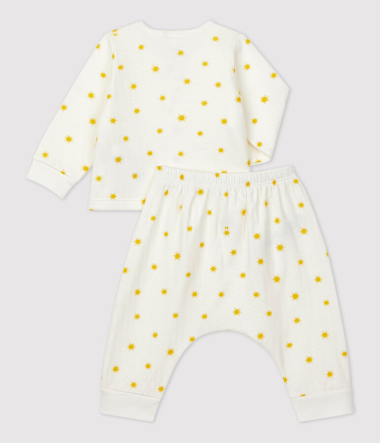 Ensemble 2 pi&egrave;ces imprim&eacute; soleil en tubique bio b&eacute;b&eacute; blanc/jaune