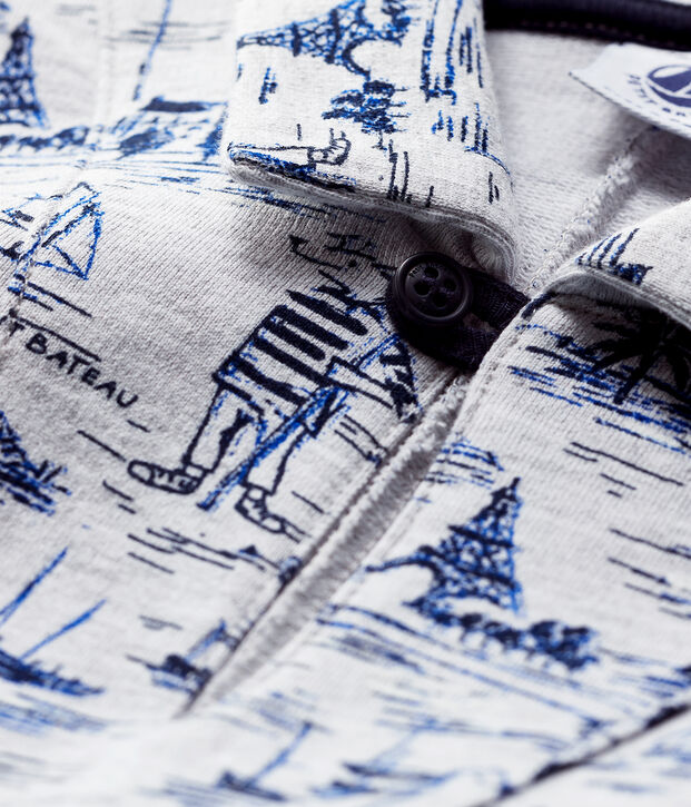 Combinaison courte en molleton imprim&eacute; b&eacute;b&eacute; gar&ccedil;on gris/bleu