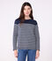 Marinière femme en coton manches longues bleu SMOKING/blanc MARSHMALLOW