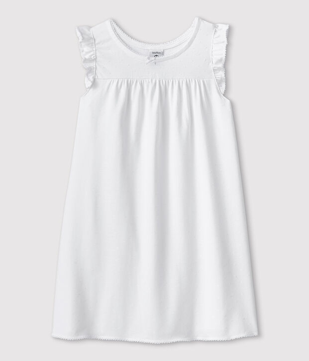 Chemise de nuit blanche petite fille en coton fin blanc