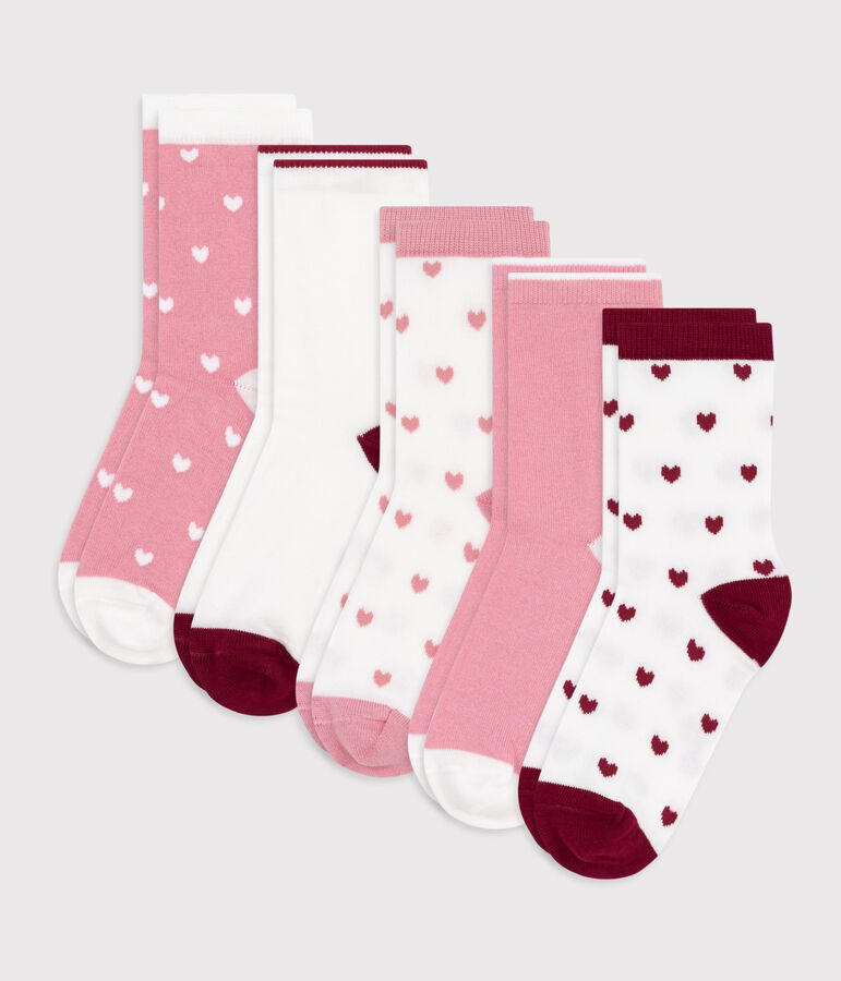 5 paires de chaussettes enfant unies en coton imprim&eacute; c&oelig;urs variante 1