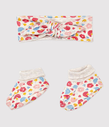 Lot bandeau et chaussons fleuri bébé fille en coton biologique