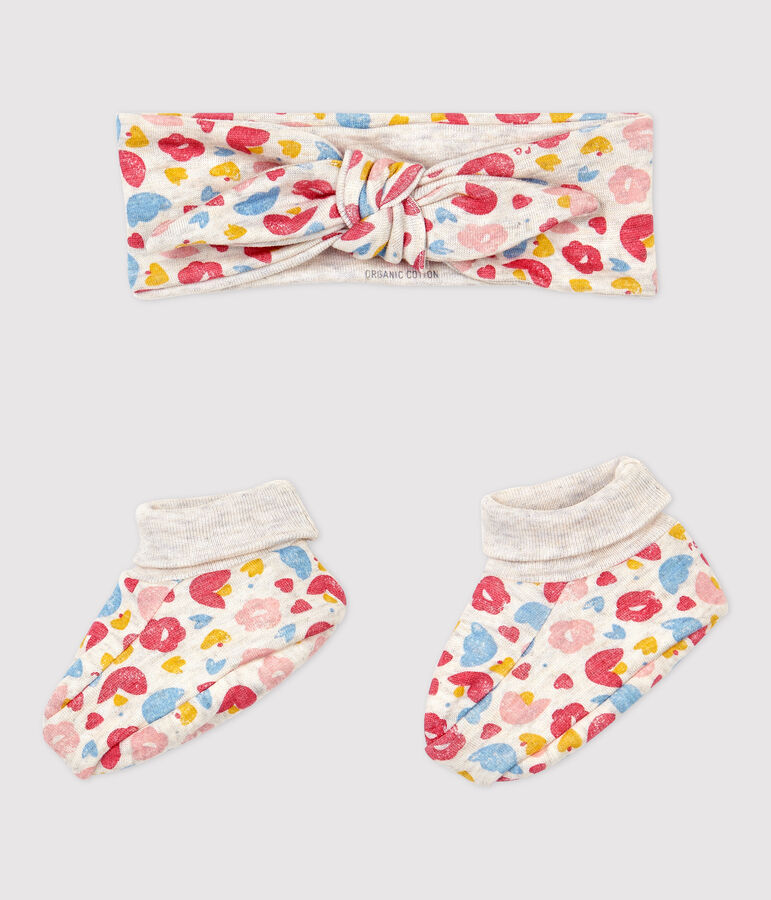 Lot bandeau et chaussons fleuri b&eacute;b&eacute; fille en coton biologique multicouleur