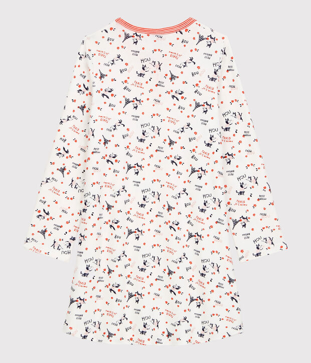 Chemise de nuit imprim&eacute; Paris petite fille en coton biologique blanc/multicouleur