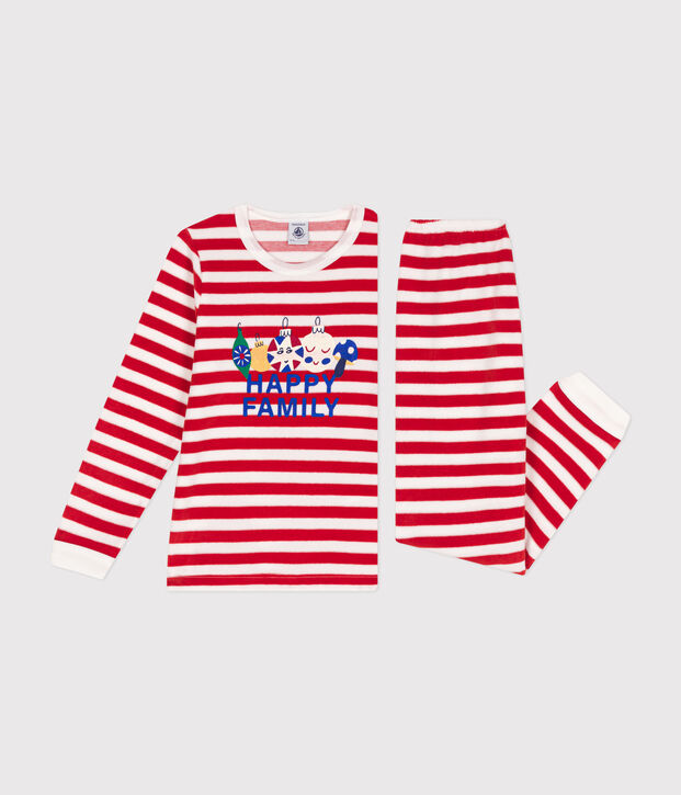 Pyjama ray&eacute; en velours enfant rouge/blanc